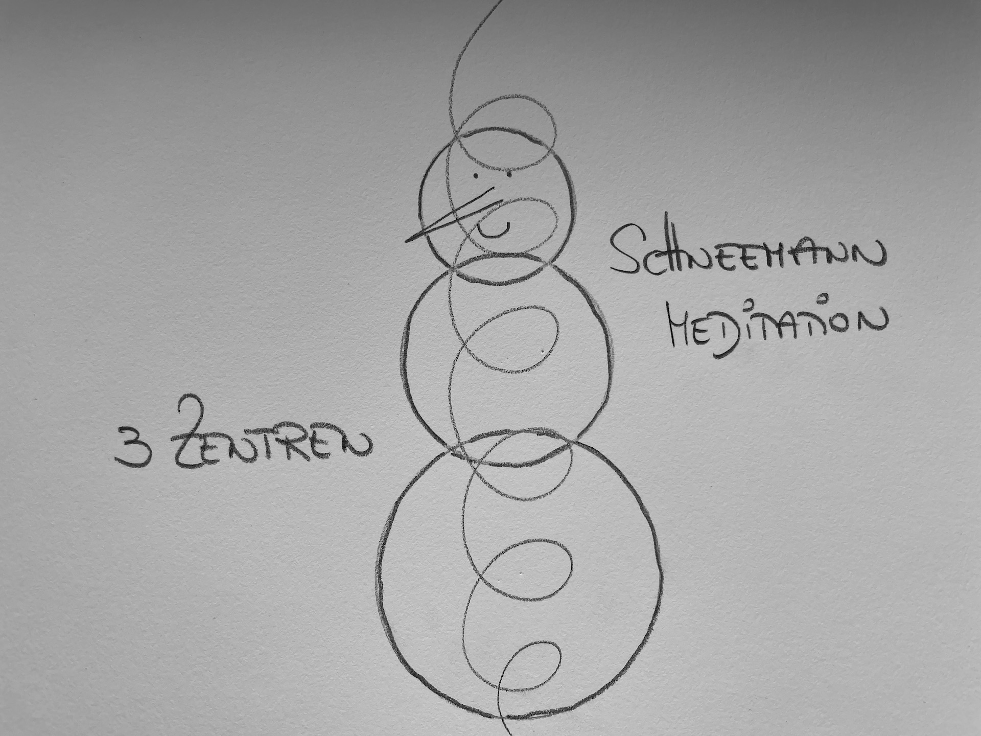 Schneemann mit Bleistift auf Zeichenpapier