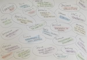 Bunte Felder mit Vornamen und Eigenschaften auf weißem Hintergrund